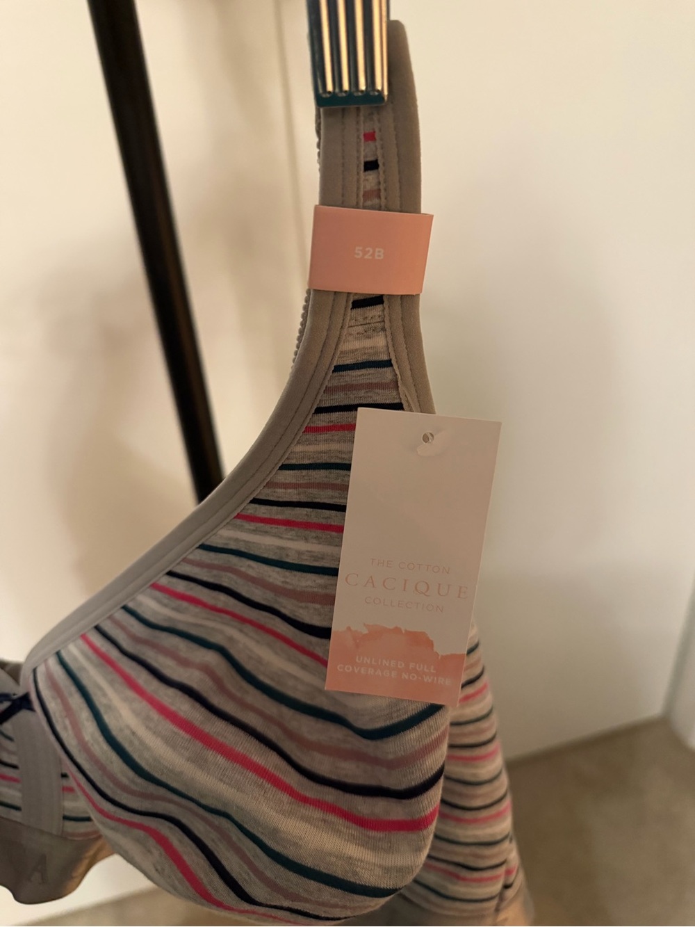 Cacique Gray Striped Wireless Bra with Pink & Blue Accents - Picture 2 of 5